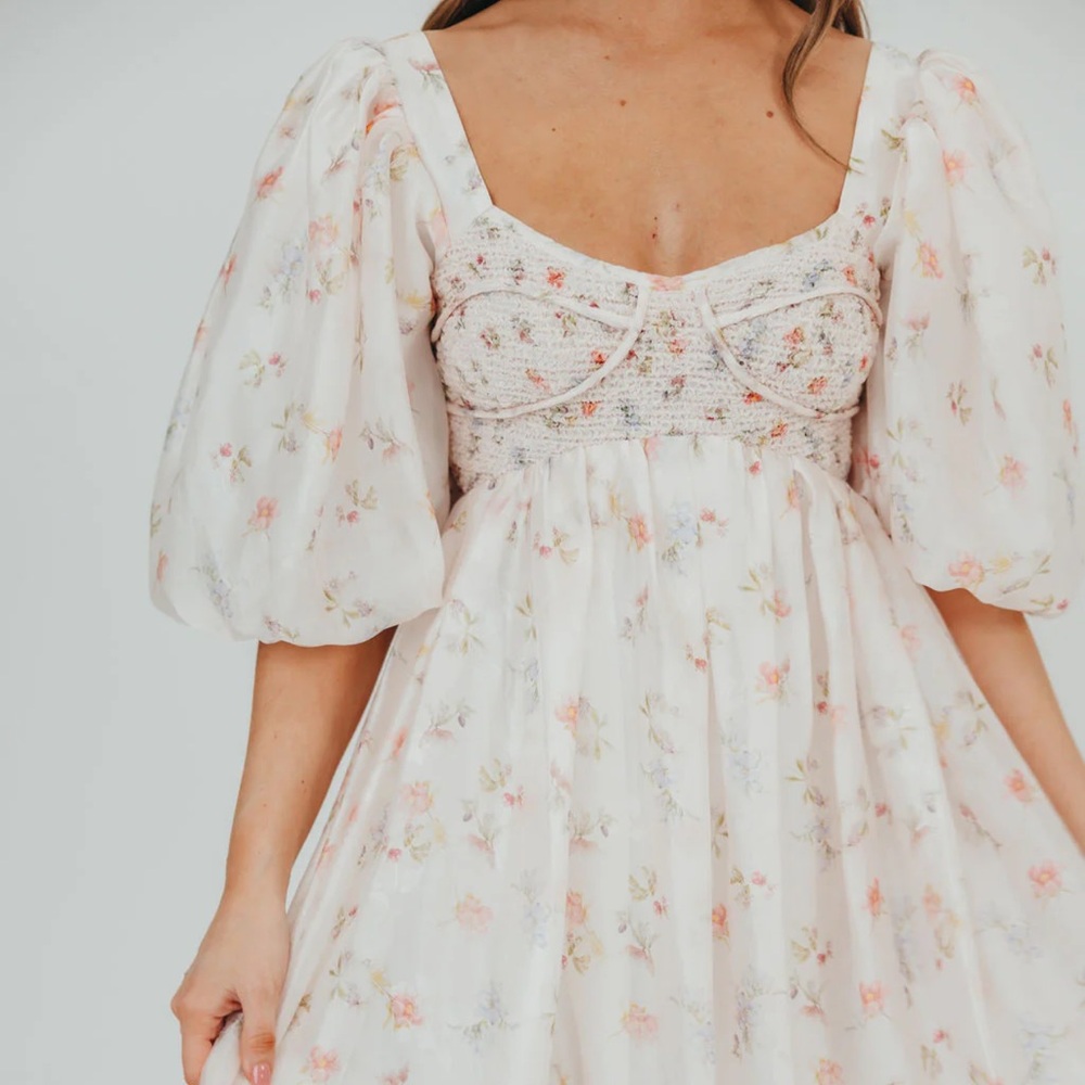 Cream Puff Sleeve Sundress with Sweetheart Neckline